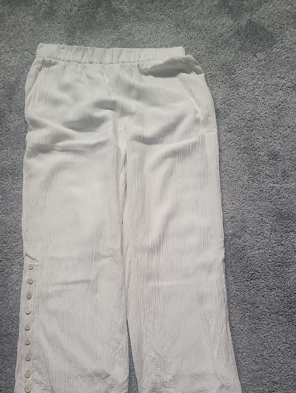 Soft Surroundings White Wide-Leg Button-Hem Pants